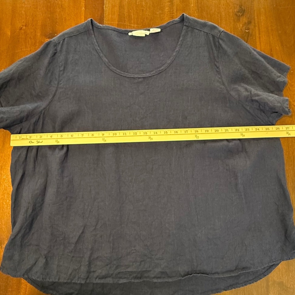 Isaac Mizrahi Womens Top 2X Navy Blue 100% Linen Short Sleeve Coastal Minimalist - Picture 6 of 7